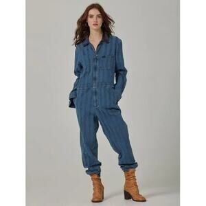 Lee Union-Alls Jumpsuit Women's Blue Denim Railroad Striped Coveralls SZ XS
